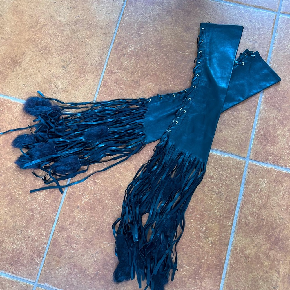 Leather & Fur gloves custom fringe